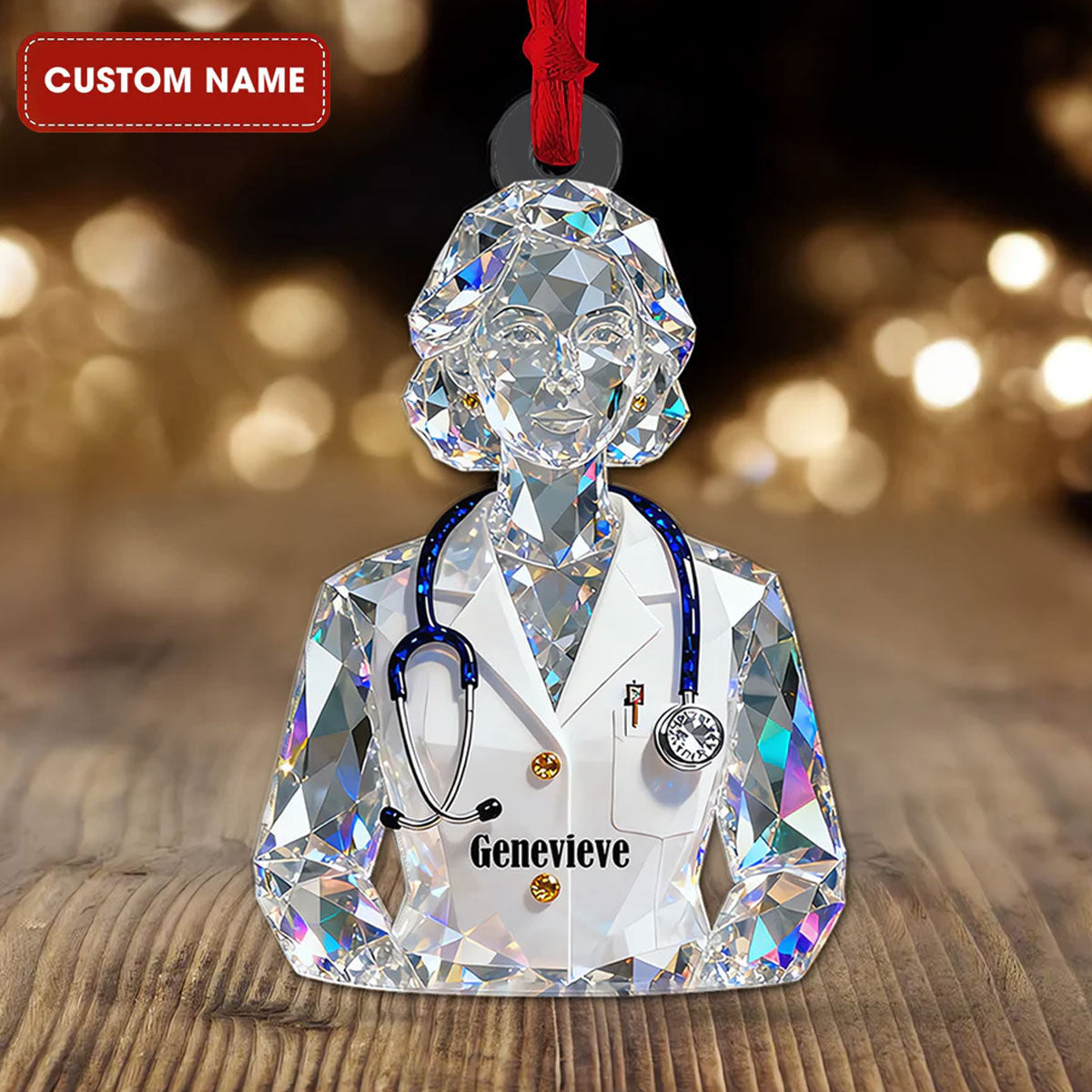 Personalized Doctor Crystal Style Acrylic Ornament, Christmas Gift For Doctor, Medical Themed Xmas Decor