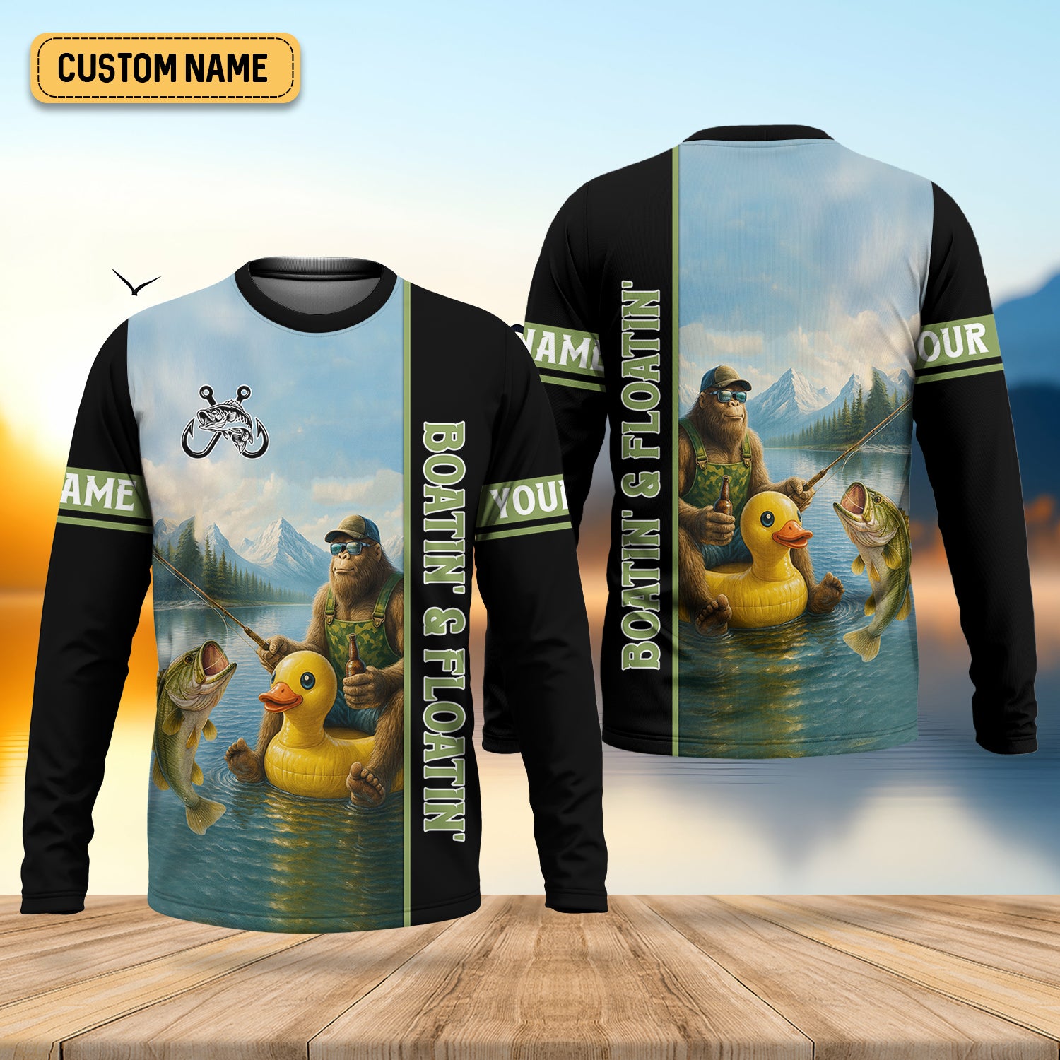Boatin And Floatin, Bigfoot Fishing Shirt, UPF Fishing Shirts, Men Long Sleeve Shirt, Mens Casual Shirts