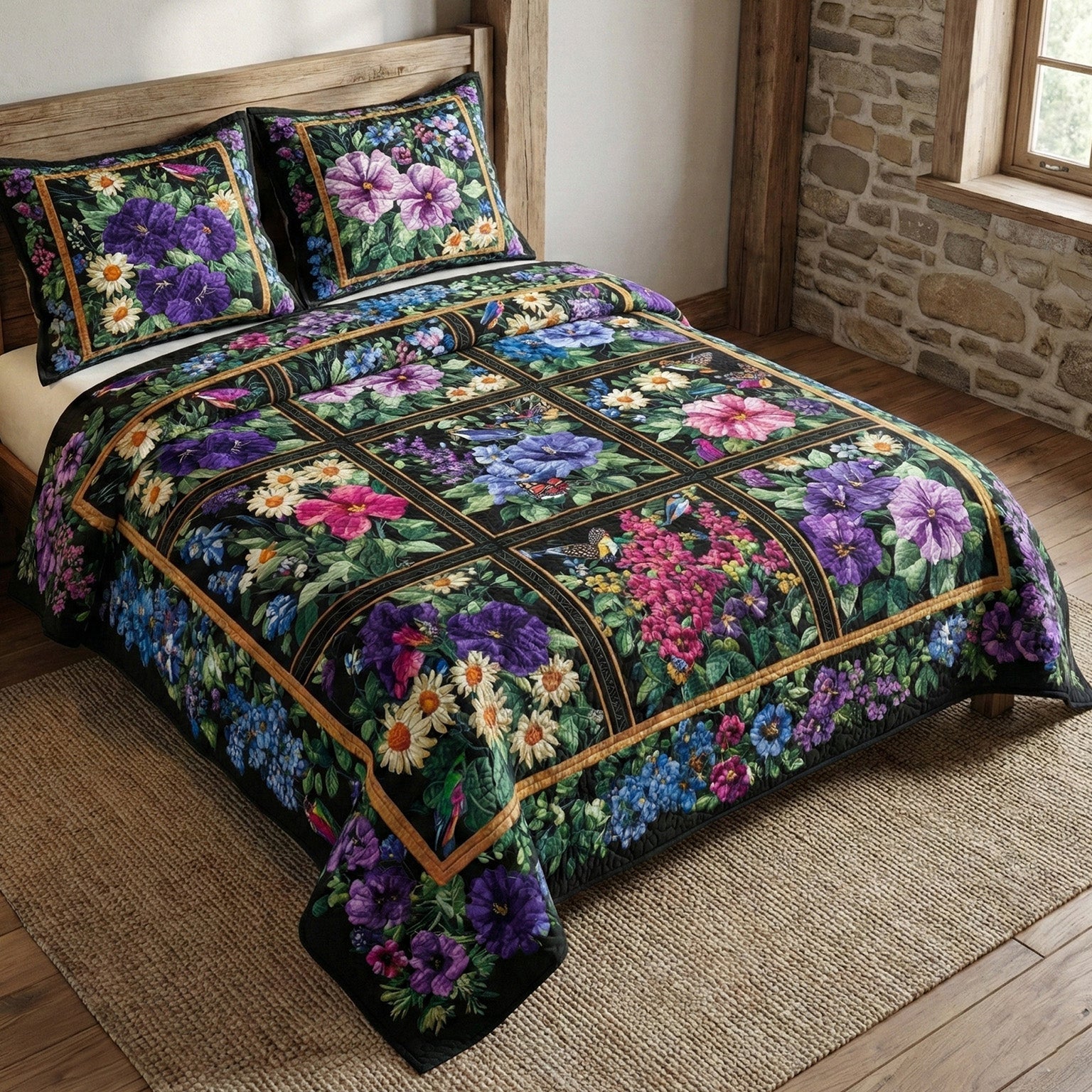 Vintage Floral 3-Piece Quilted Bedding Set Fall Quilt Sets New Home Gift