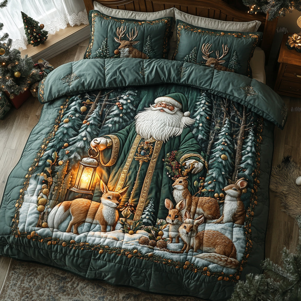 Vintage Santa Quilted Bedding Set Lightweight Quilt Set Christmas Gift For Her