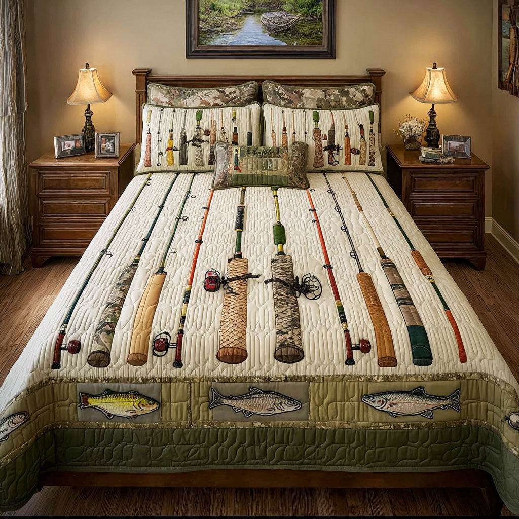 Vintage Tackle 3-Piece Quilted Bedding Set Lightweight Quilt Set Mothers Day Gift