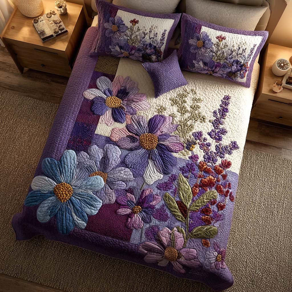 Violet Embrace Quilted Bedding Set Bedspread Set Thanksgiving Gift