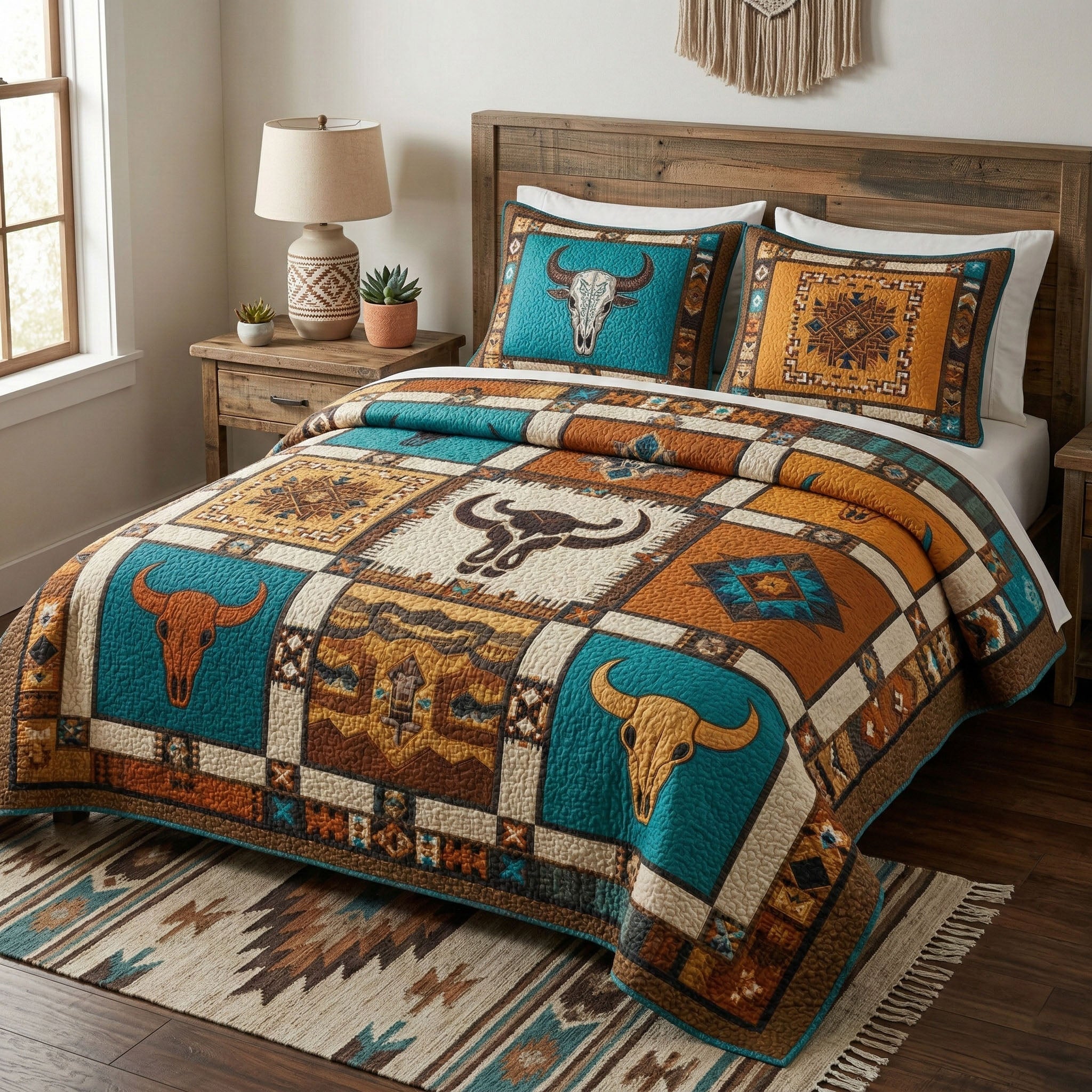 Western Spirit 3-Piece Quilted Bedding Set Lightweight Quilt Set Mothers Day Gift
