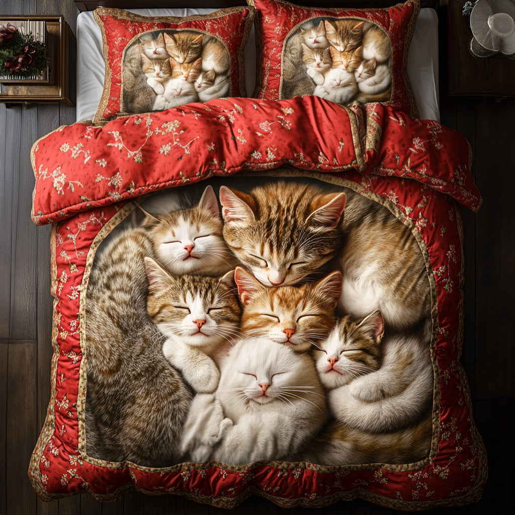 Whiskers and Dreams 3-Piece Quilted Bedding Set Quilted Bedspread Thanksgiving Gift