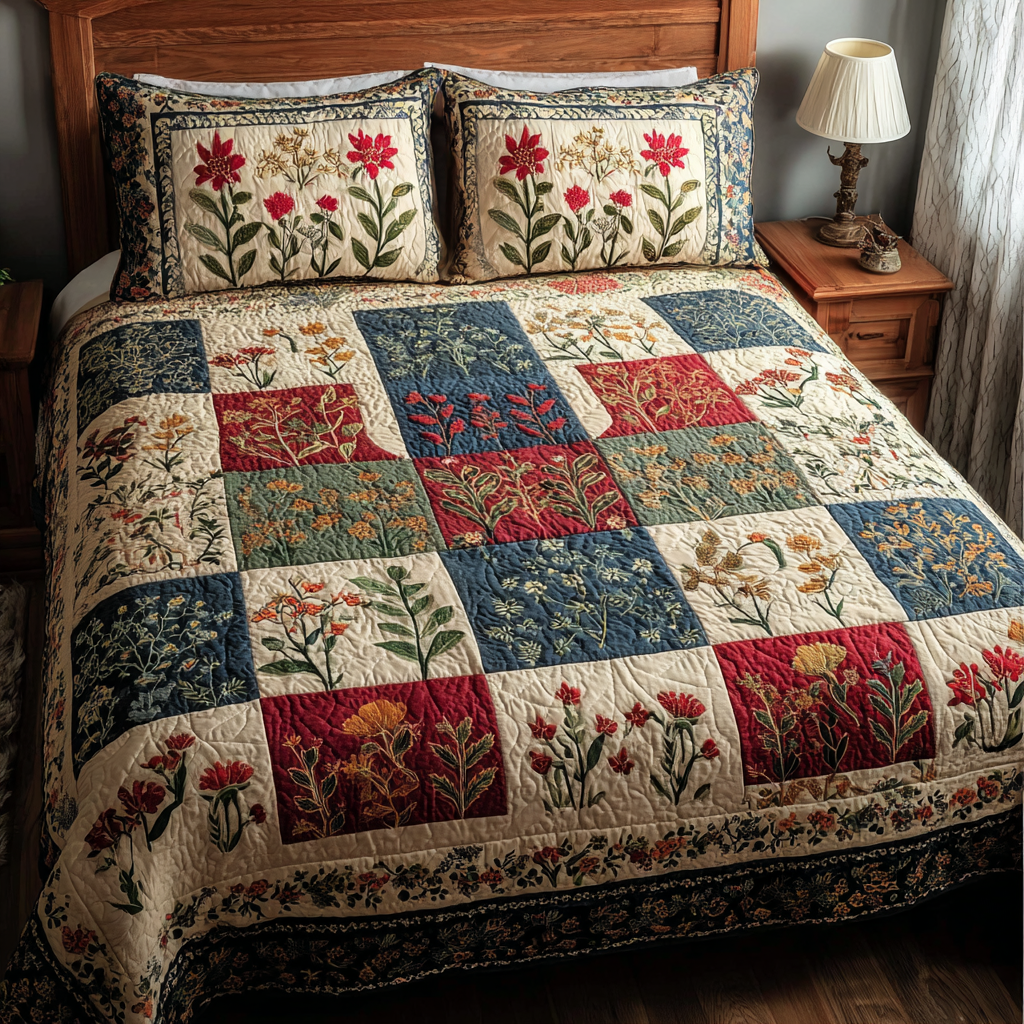 Wild Petals Quilted Bedding Set Lightweight Quilt Set New Home Gift