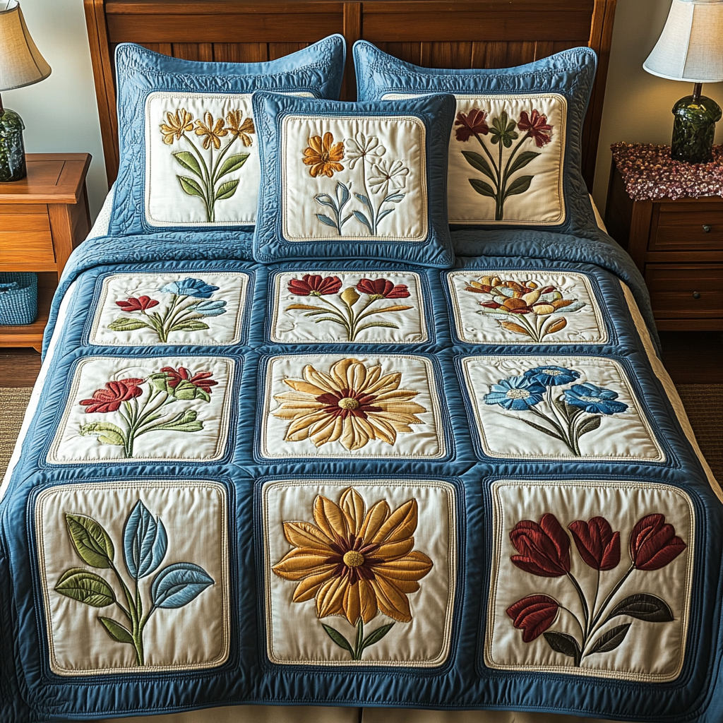 Wildflower Charm Quilted Bedding Set Lightweight Quilt Set Nature Lover Gift Fall Decor Gift