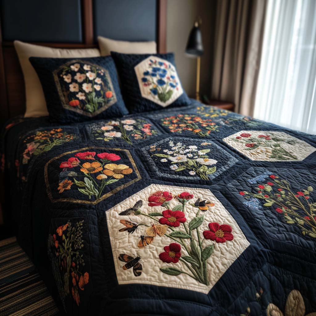 Wildflower Grace 3-Piece Quilted Bedding Set Bedspread Set Nature Lover Gift Fall Decor Gift
