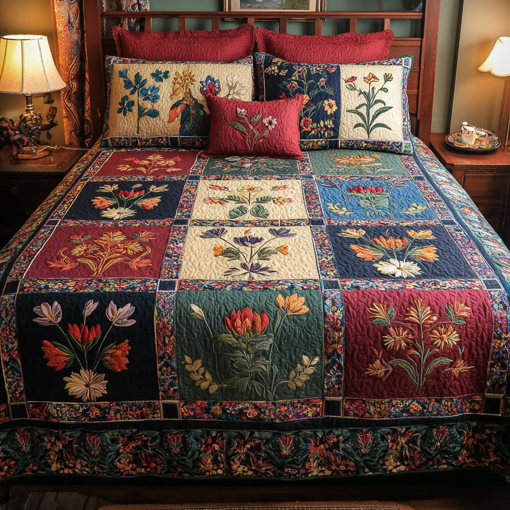 Wildflower Rows 3-Piece Quilted Bedding Set Bedspread Set Nature Lover Gift Fall Decor Gift