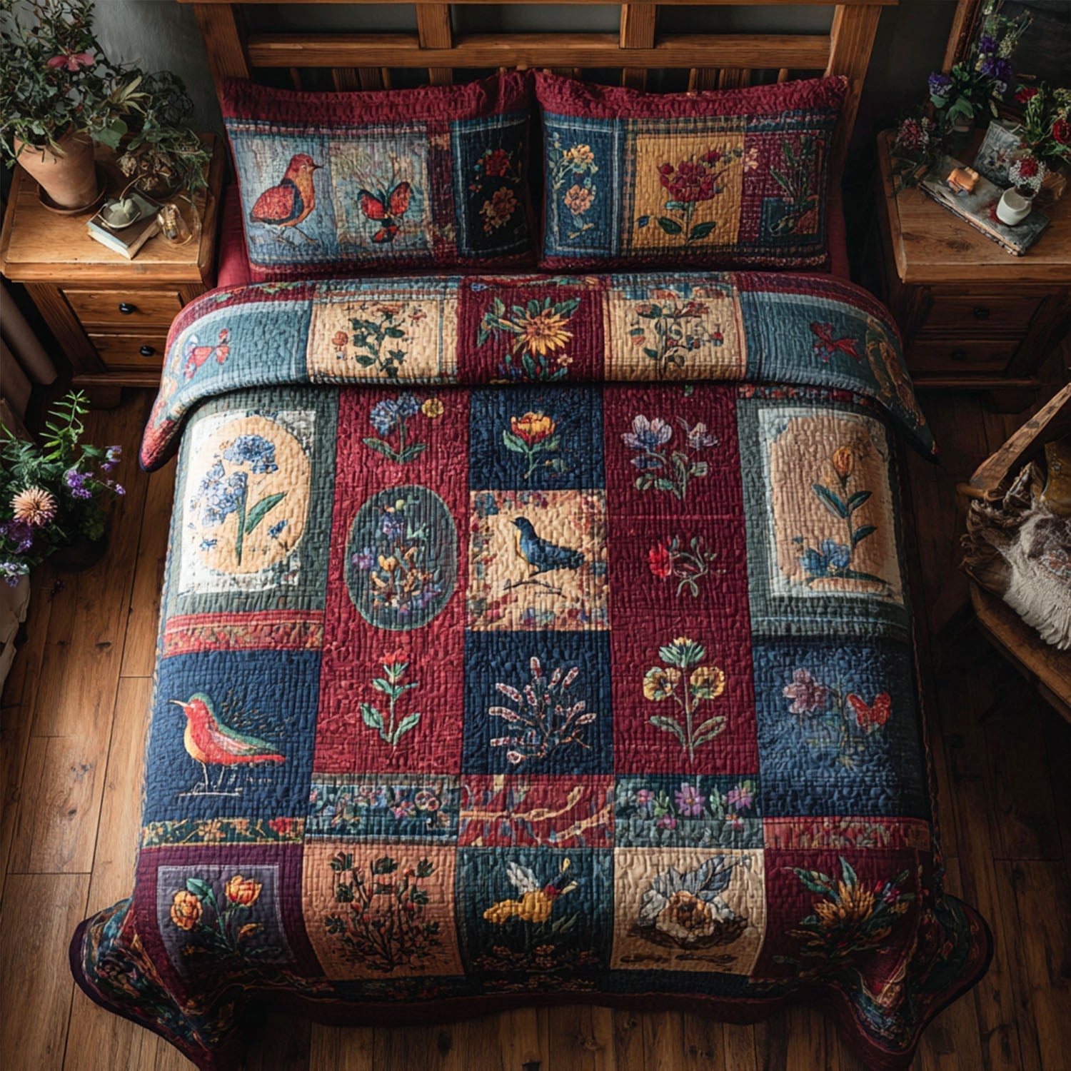 Wildflower Whimsy 3-Piece Quilted Bedding Set Quilted Bedspread Nature Lover Gift Fall Decor Gift