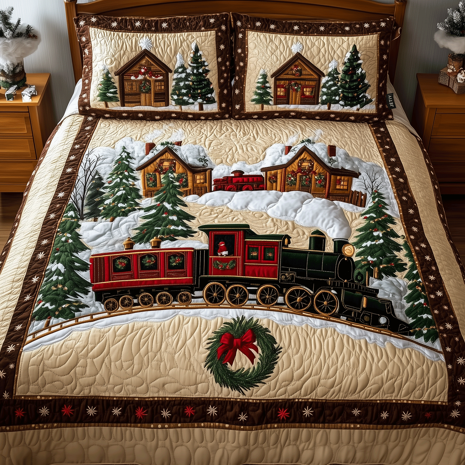 Winter Wonderland Train 3-Piece Quilted Bedding Set Lightweight Quilt Set New Home Gift