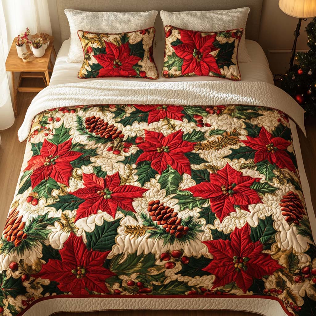 Winter Bloom Quilted Bedding Set Quilted Bedspread Nature Lover Gift Fall Decor Gift