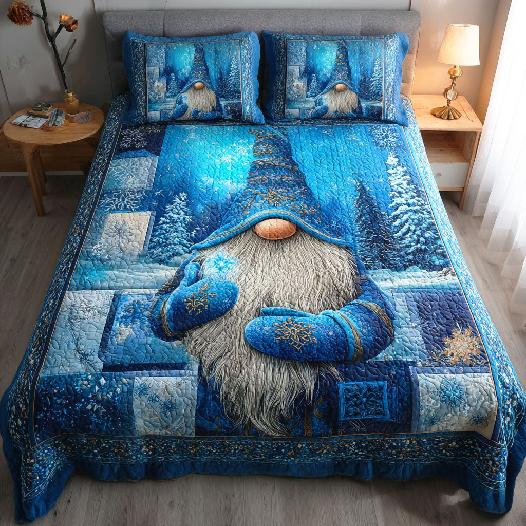 Winter Gnome Whispers Quilted Bedding Set Fall Quilt Sets Housewarming Gift