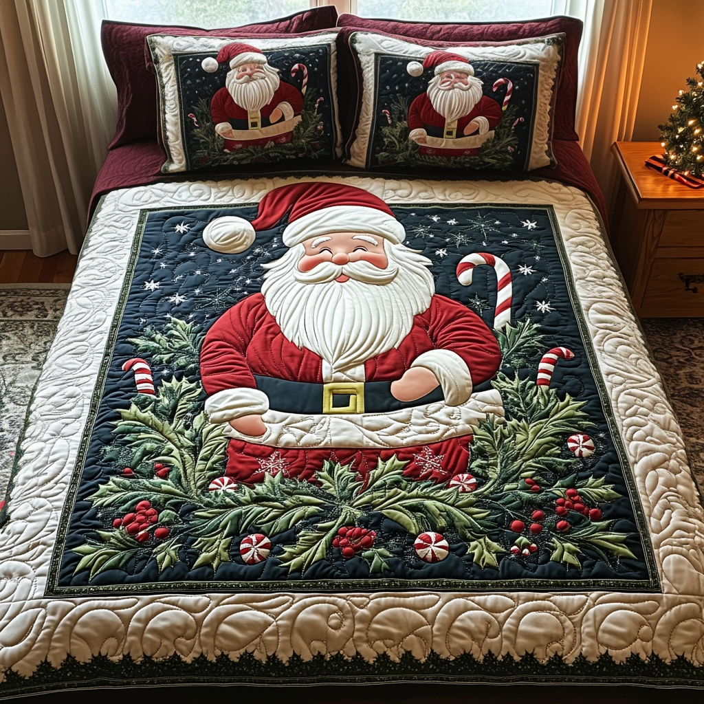 Winter Wonderland Santa Quilted Bedding Set Bedspread Set Christmas Gift For Her