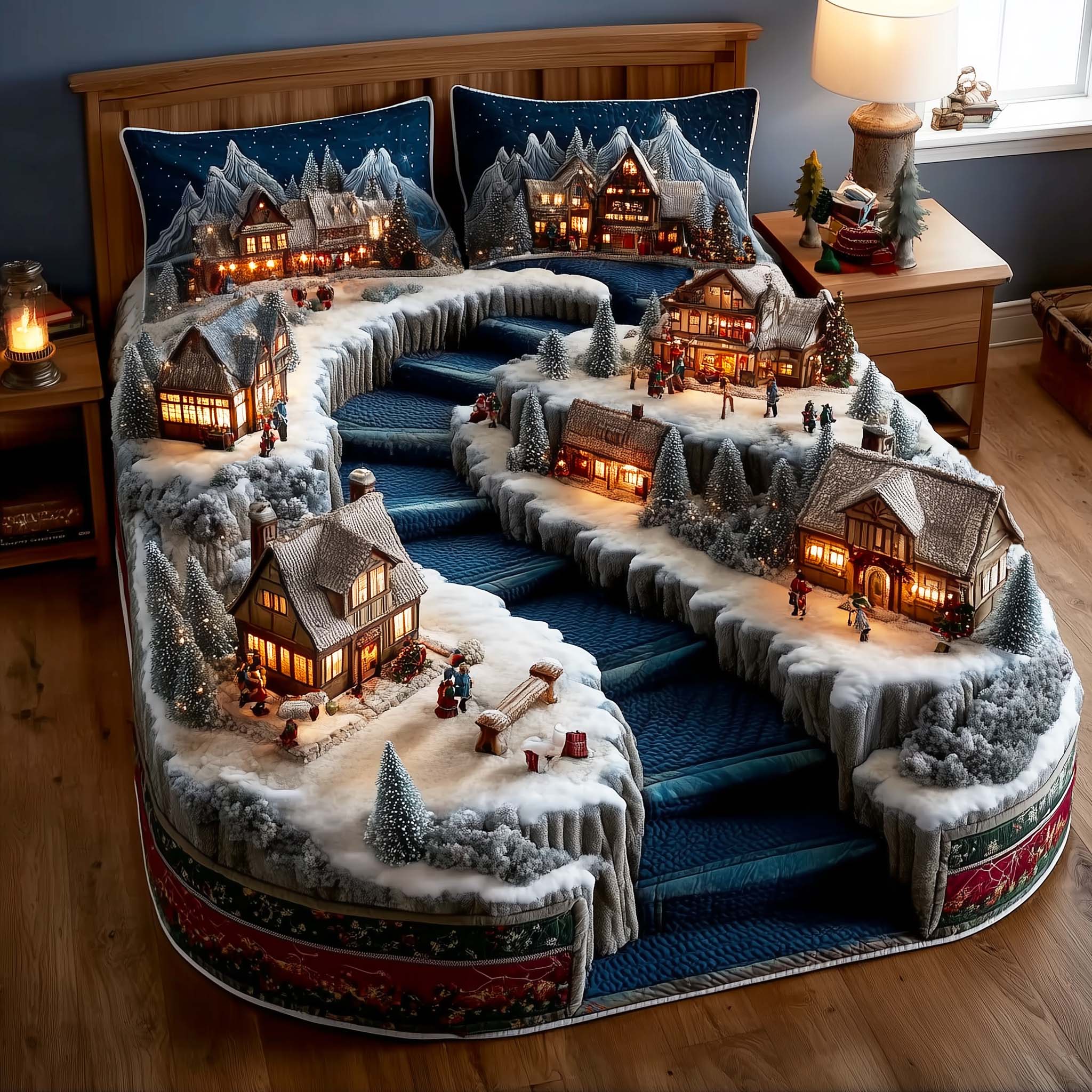 Wintertide Town 3-Piece Quilted Bedding Set Lightweight Quilt Set Thanksgiving Gift