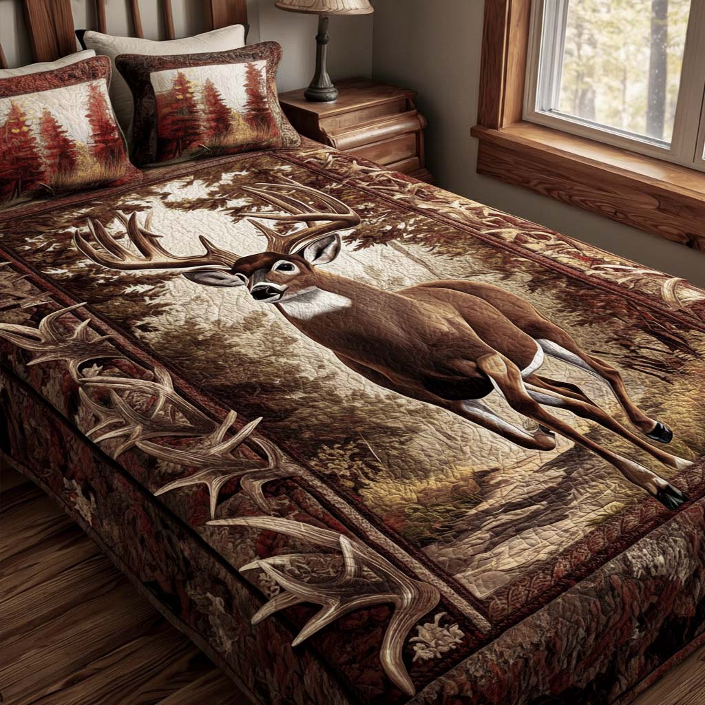 Woodland Buck Quilted Bedding Set Lightweight Quilt Set Nature Lover Gift Fall Decor Gift