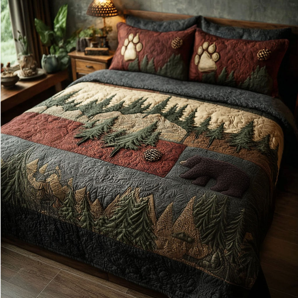 Woodland Echo 3-Piece Quilted Bedding Set Quilted Bedspread Nature Lover Gift Fall Decor Gift