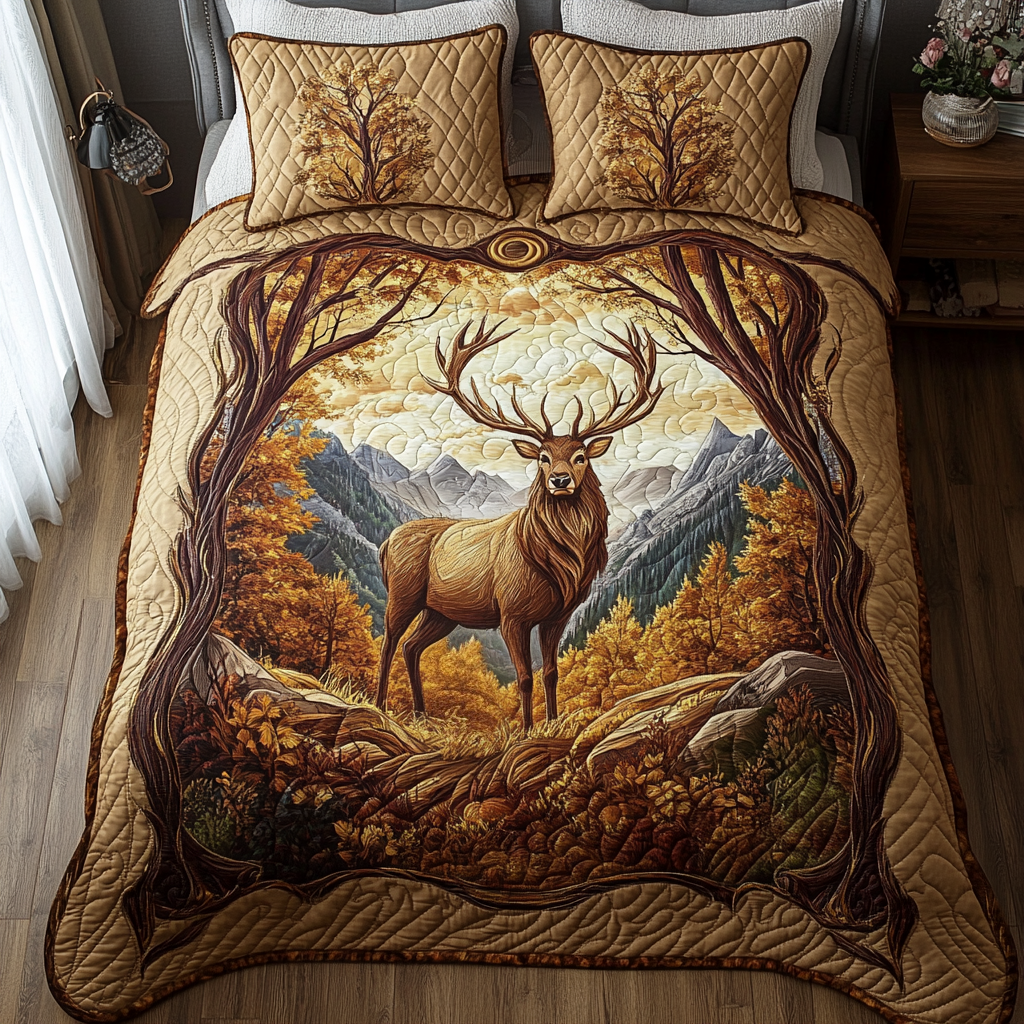 Woodland Majesty Quilted Bedding Set Lightweight Quilt Set Nature Lover Gift Fall Decor Gift