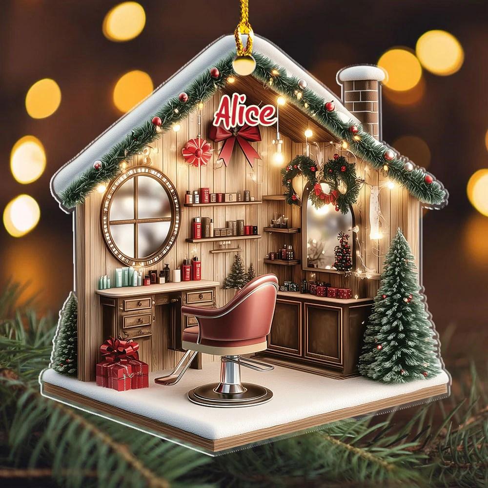 Hair Salon Ornament, Custom Hair Salon Acrylic Ornament, Christmas Ornament, Christmas Gift