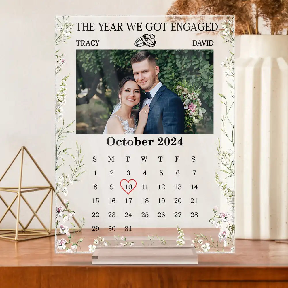 The Year We Got Engaged Custom Photo Acrylic Plaque, Wedding Anniversary Gifts