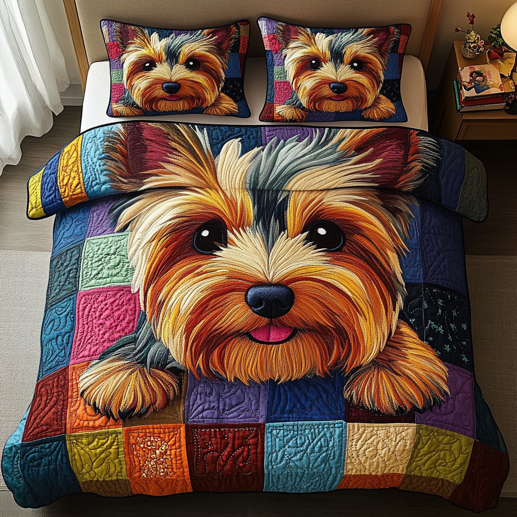 Yorkie Soul Quilted Bedding Set Bedspread Set Pet Lover Gift Fall Decor Gift