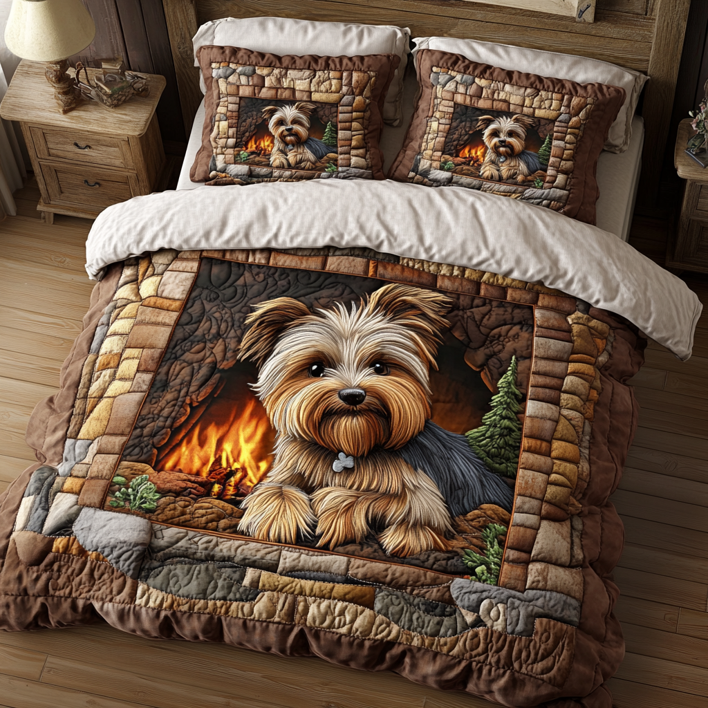 Yorkie Charm Quilted Bedding Set Lightweight Quilt Set Pet Lover Gift Fall Decor Gift