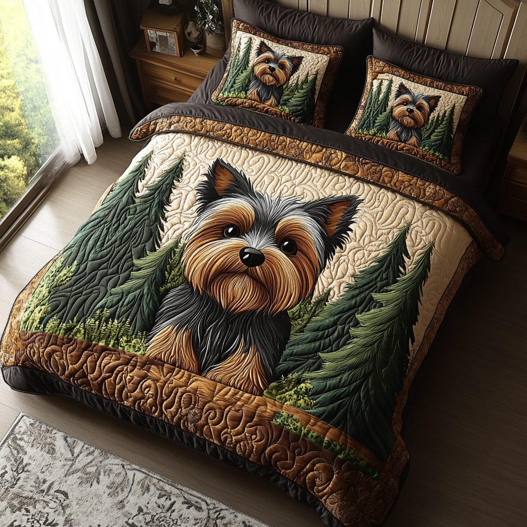 Yorkie Love 3-Piece Quilted Bedding Set Quilted Bedspread Pet Lover Gift Fall Decor Gift