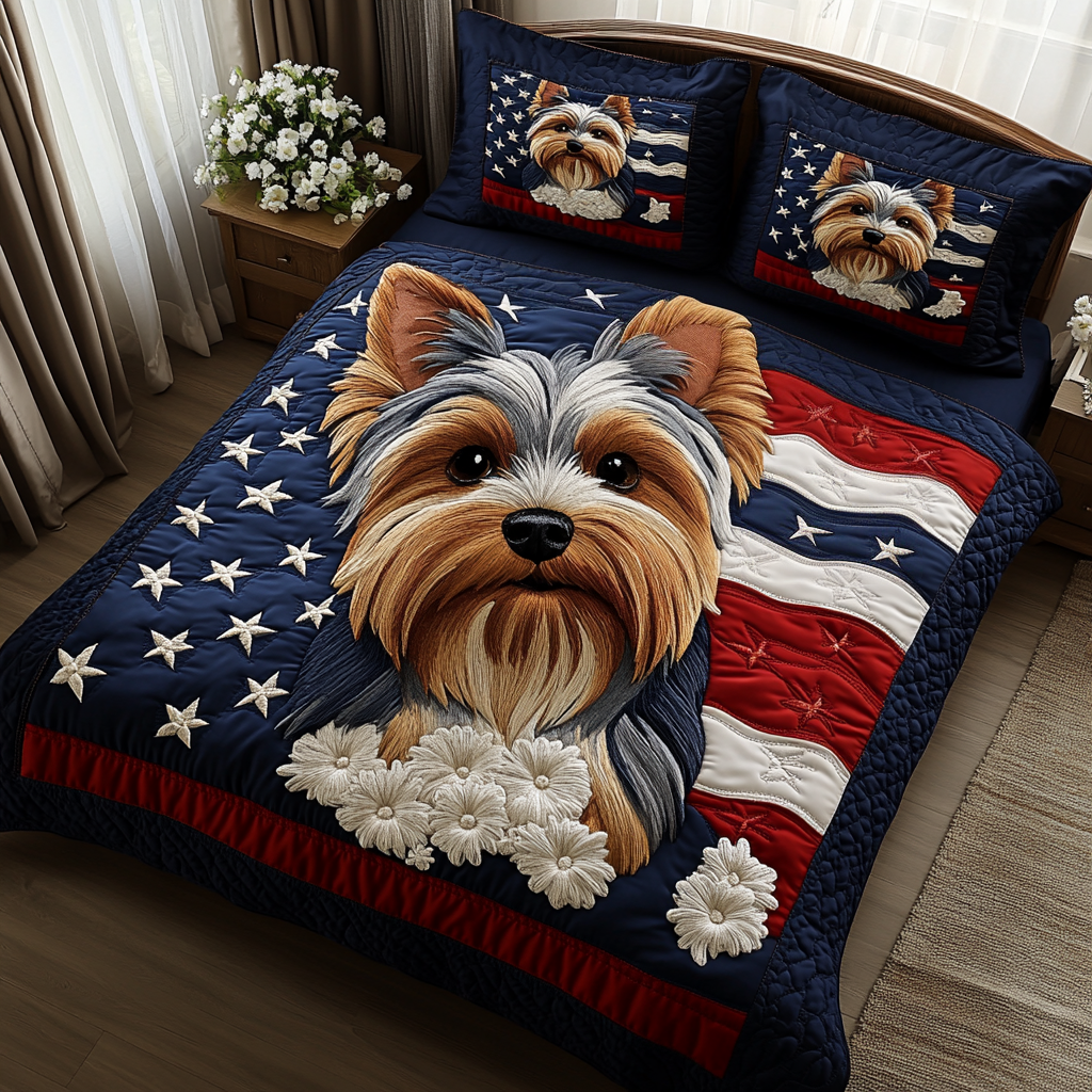 Yorkie World 3-Piece Quilted Bedding Set Fall Quilt Sets Pet Lover Gift Fall Decor Gift