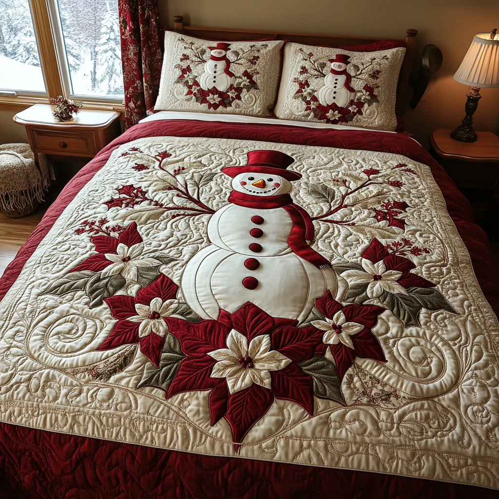 Yuletide Glow Quilted Bedding Set Bedspread Set Housewarming Gift