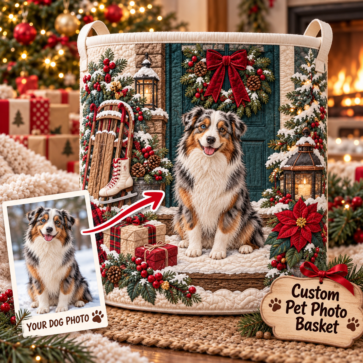 Custom Christmas Dog Laundry Basket, Clothes Hamper, Christmas Gift For Dog Lovers