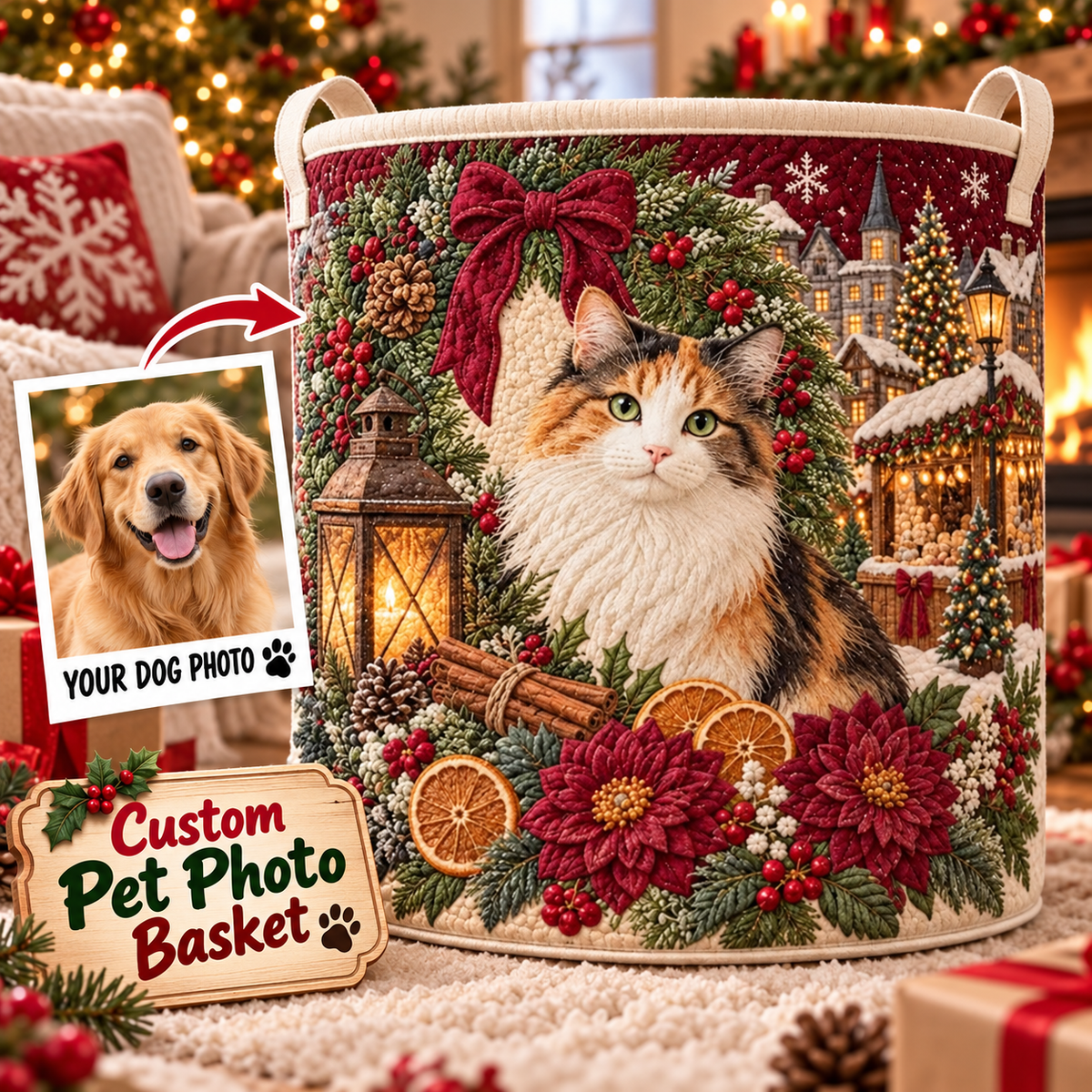 Custom Christmas Cat Laundry Basket, Laundry Hamper, Christmas Gift For Cat Lovers