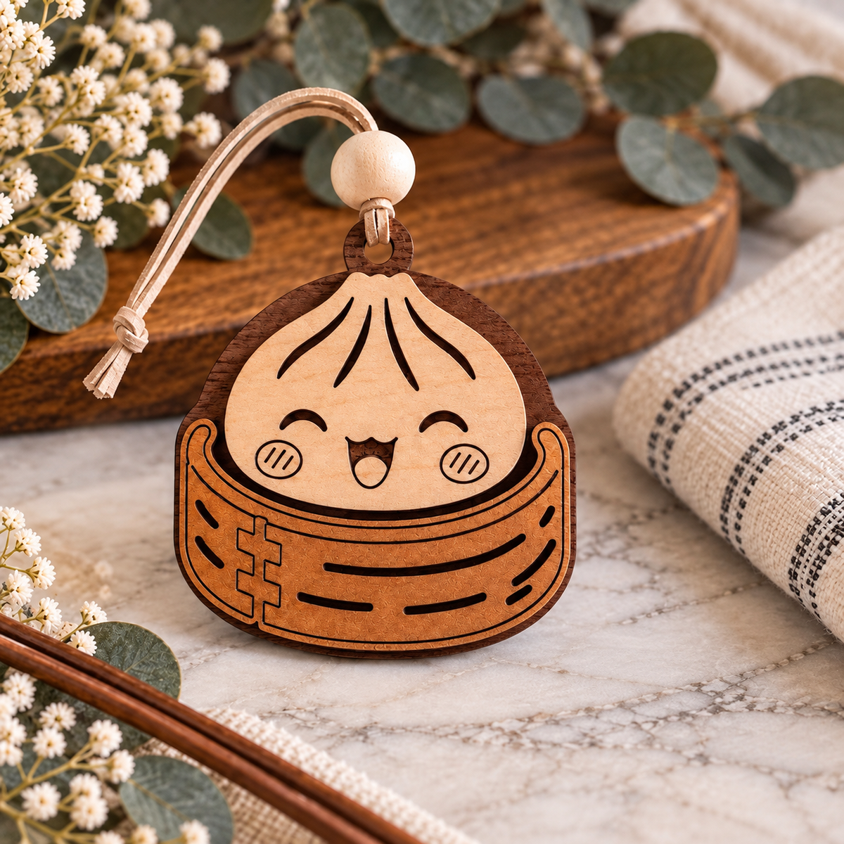 Cute Dumpling Wood Ornament, Handmade Christmas Ornament, Christmas Gift For Foodies