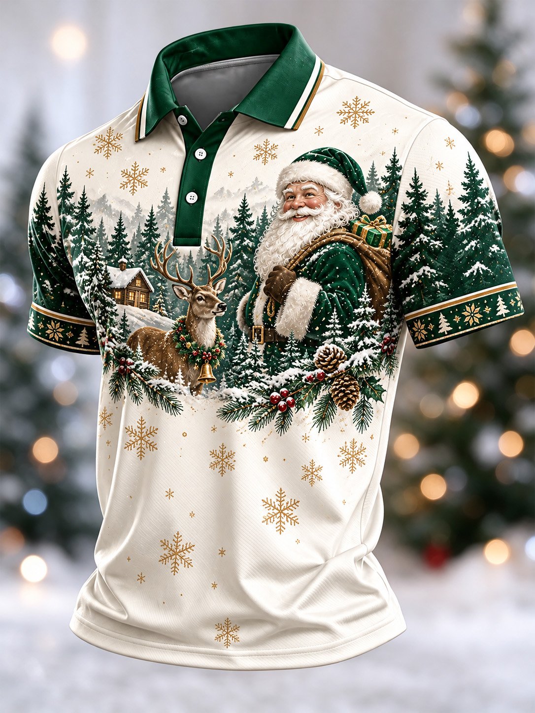 Green Santa Claus Reindeer Christmas Polo Shirt for Men