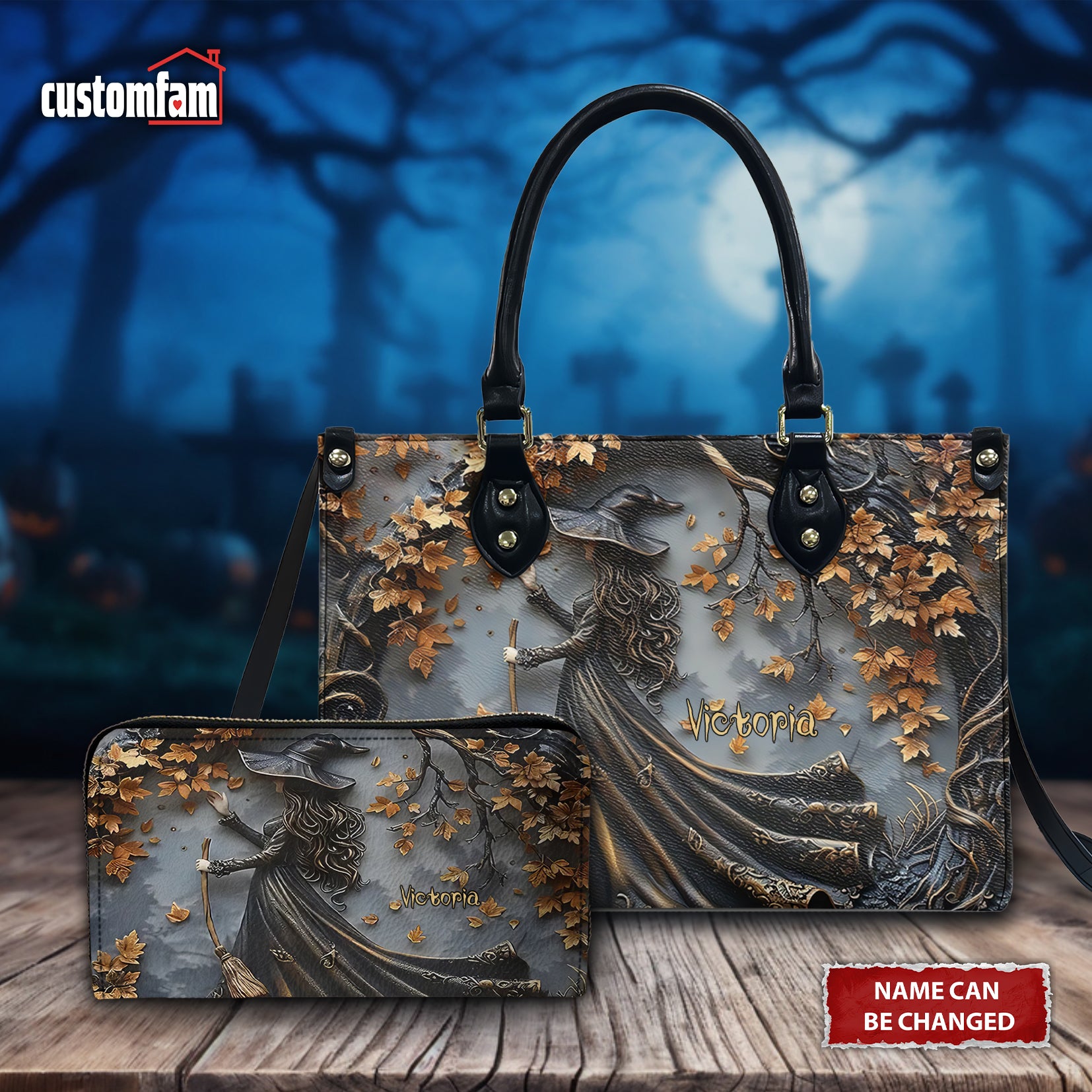 Personalized Witch Leather Handbag, Halloween Purse, Witch Gift