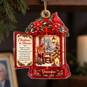 Lantern đỏ, cardinal, ghế bập bênh, cây thông, nến và bài thơ Christmas in Heaven