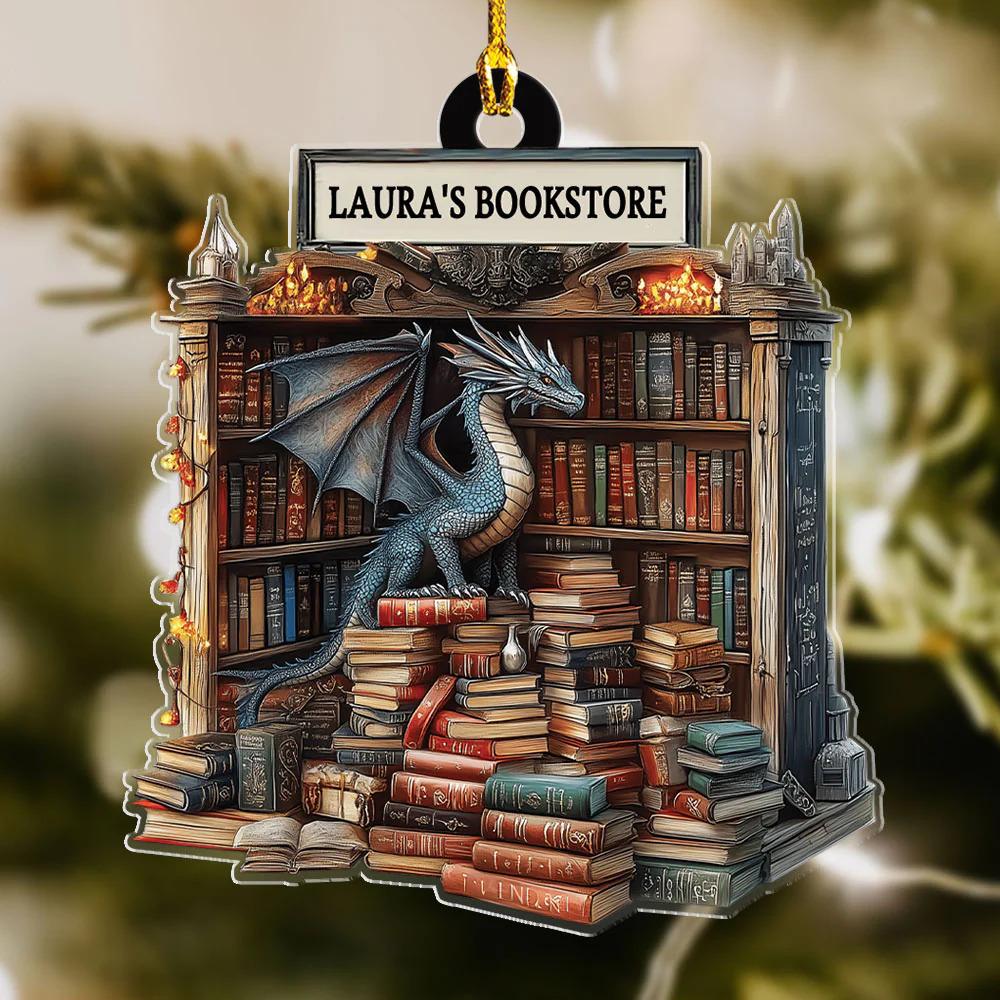 Dragon King Bookstore Ornament, Personalized Dragon Ornament, Unique Christmas Gift For Dragon Lovers
