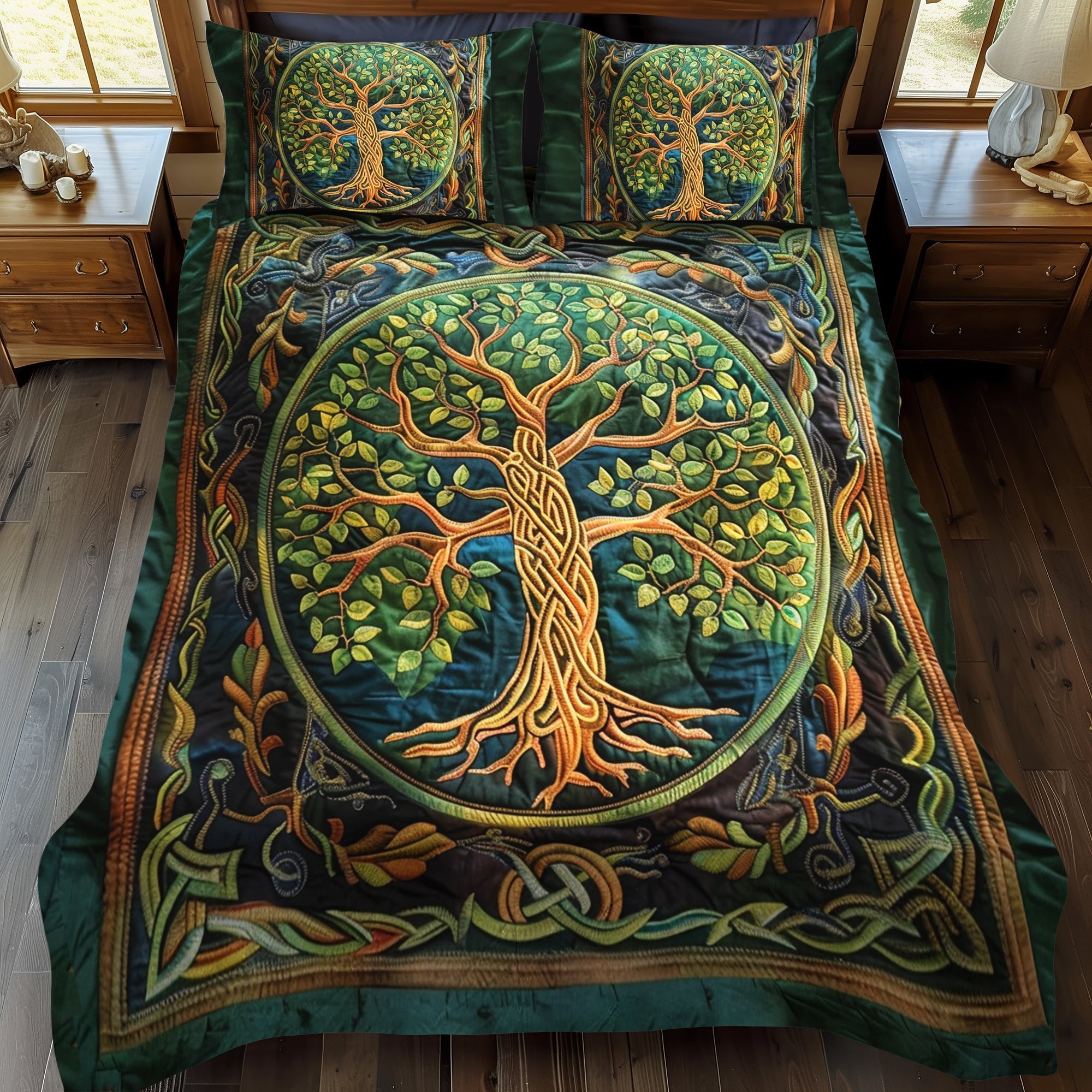 Celtic Tree of Life Art Quilted Bedding Set Lightweight Quilt Set Thanksgiving Gift