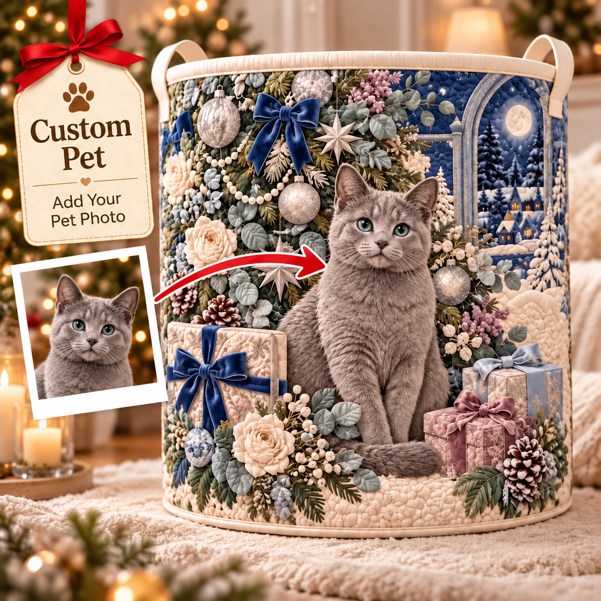 Custom Cat Christmas Laundry Basket, Clothes Hamper, Gift For Cat Lovers