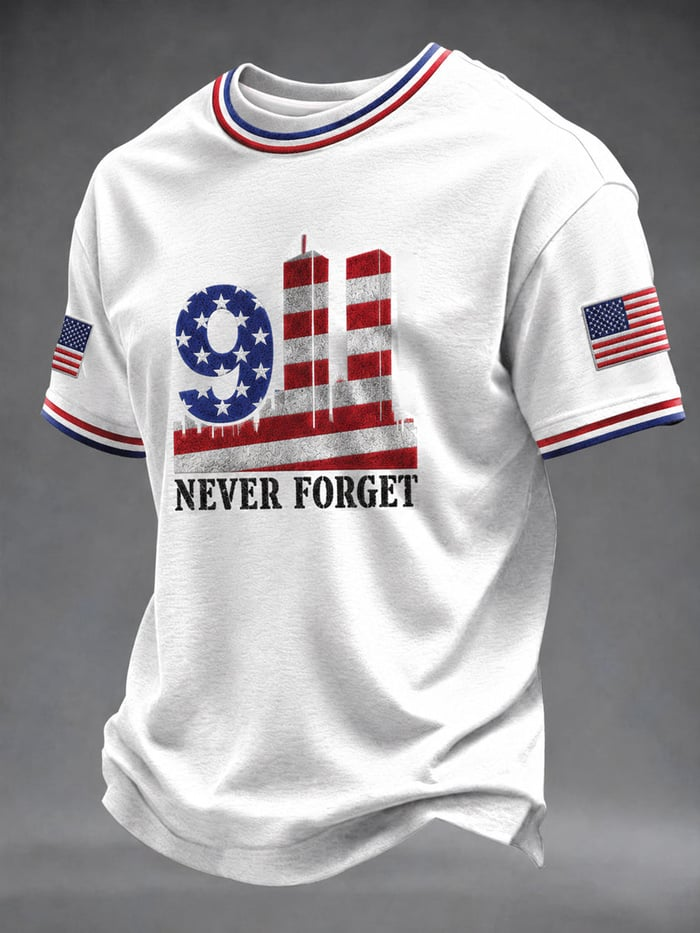 Distressed 9 11 Never Forget American Flag Shirt, Graphic T-Shirt For Men, Memorial Shirt