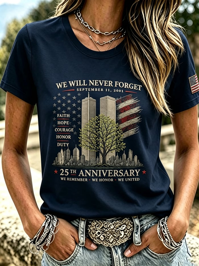 We Will Never Forget September 11 Shirt, Women's Graphic Tee, American Flag Shirt
