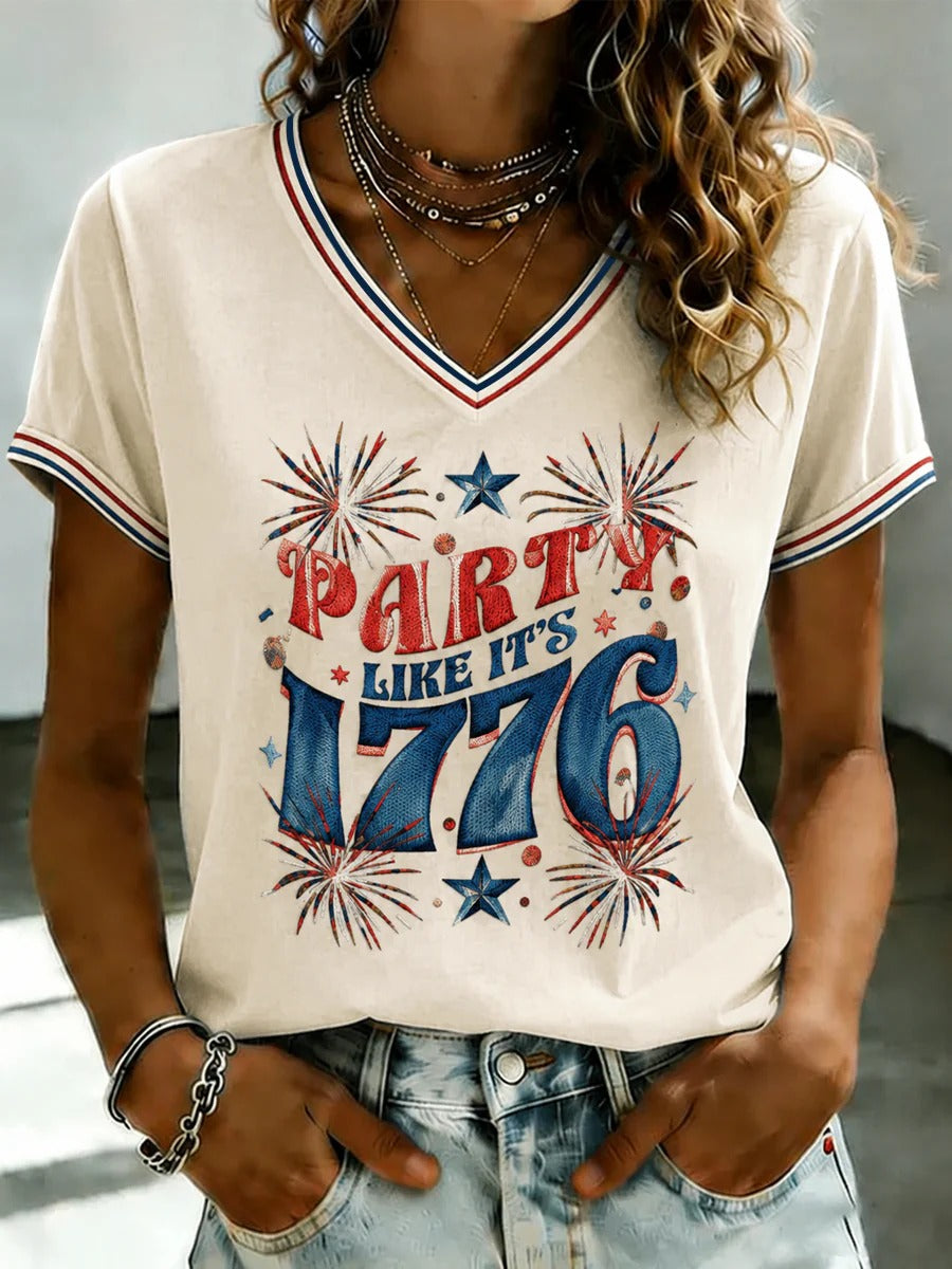 Party Like It's 1776 Patriotic Women's V-Neck T-Shirt, Fourth Of July Shirt, Women’s Patriotic Shirt