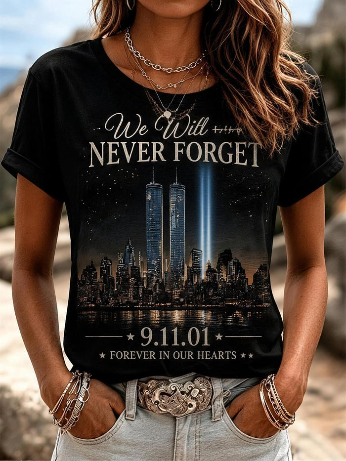 Tribute In Light 9/11 Remembrance Shirt, Women's Graphic Tee, American Flag Shirt
