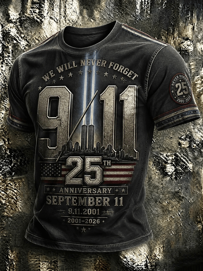 We Will Never Forget 911 25th Anniversary Shirt, Graphic T-Shirt For Men, September 11 Shirt