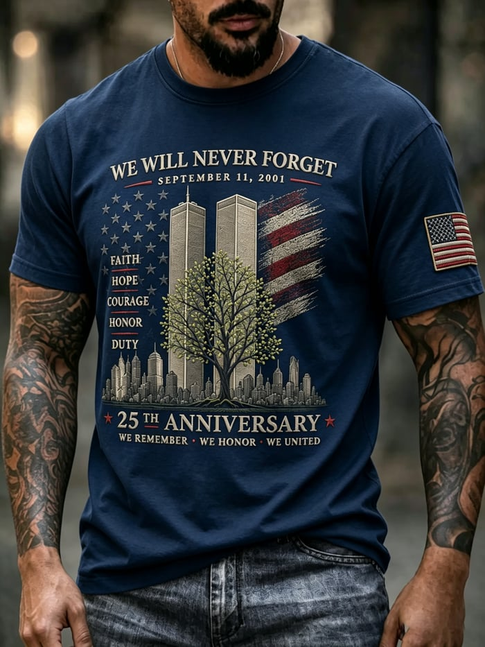 We Will Never Forget September 11 Shirt, Printed T-Shirt For Men, Patriotic Shirt