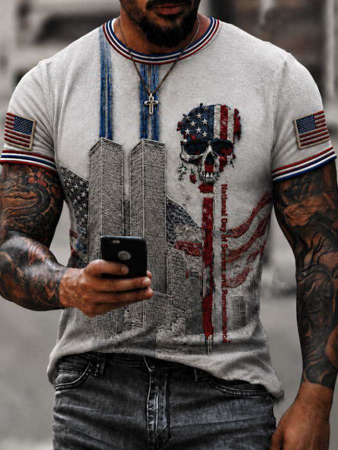 Twin Towers American Flag September 11 Shirt, Graphic T-Shirt For Men, Memorial Shirt