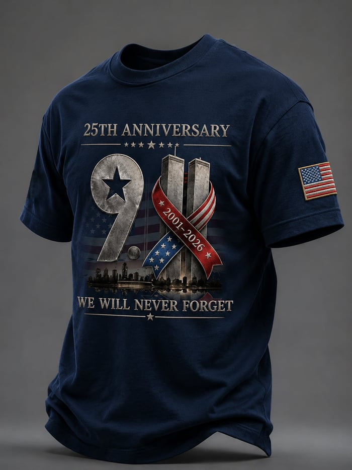 25th Anniversary 911 Ribbon Tribute Shirt, Printed T-Shirt For Men, Memorial Shirt