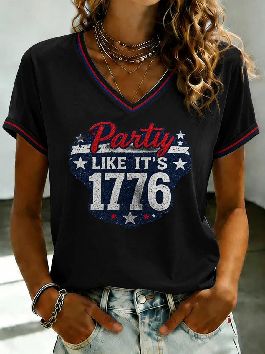 Party Like It's 1776 Vintage Patriotic Women's V-Neck T-Shirt, Women’s Patriotic Shirt, Fourth Of July Shirt