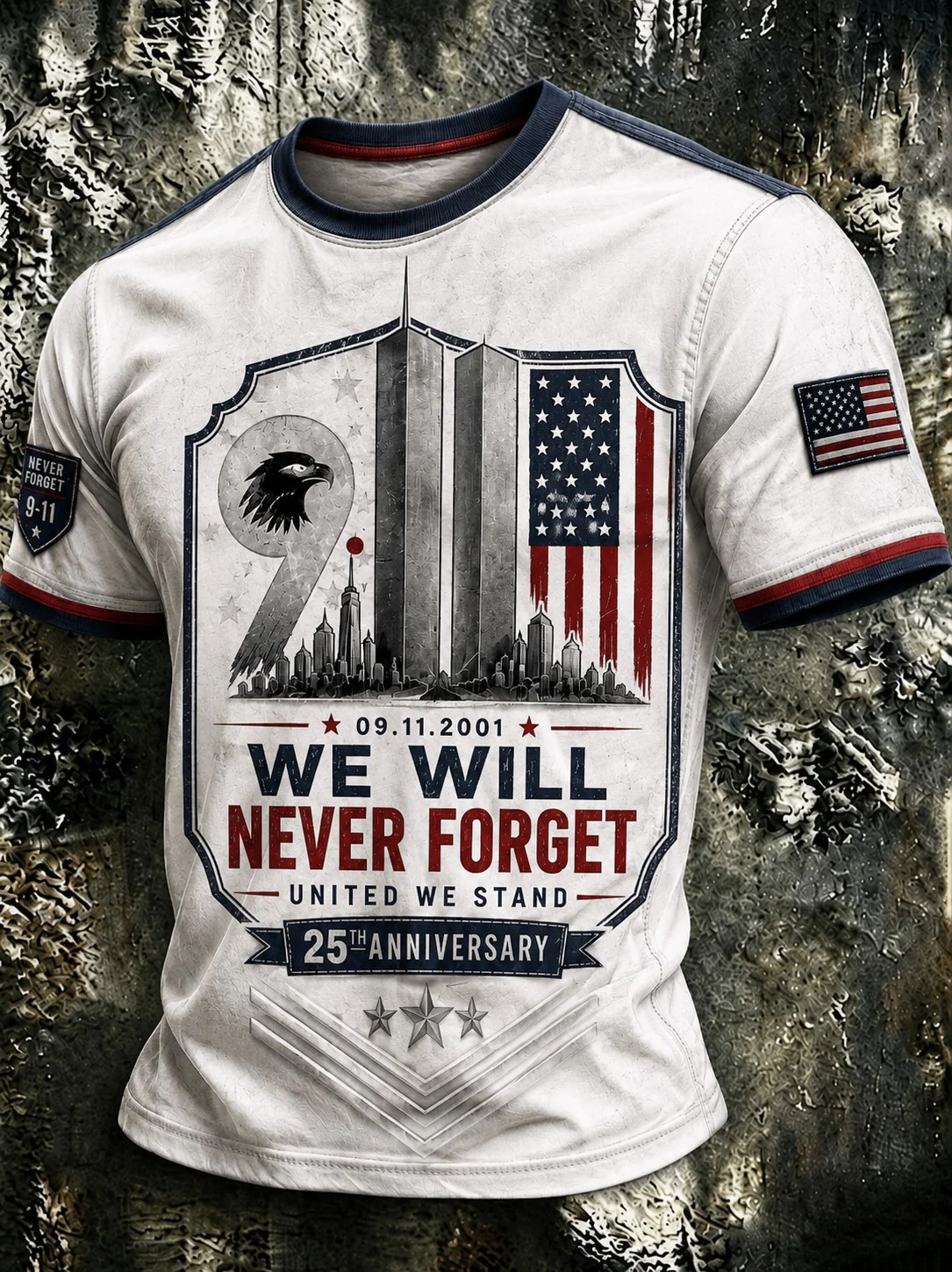 We Will Never Forget 9.11 25th Anniversary Shirt, American Flag Shirt, Graphic Tee For Men