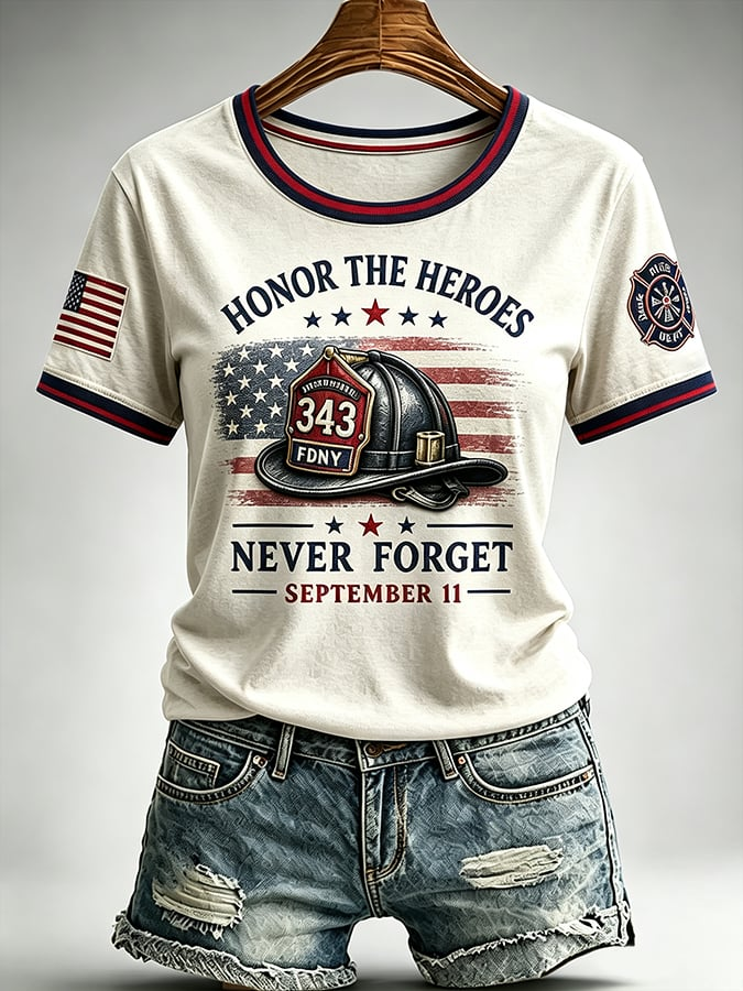 Never Forget 343 Firefighter Heroes Shirt, Women's Graphic Tee, September 11 Memorial Shirt