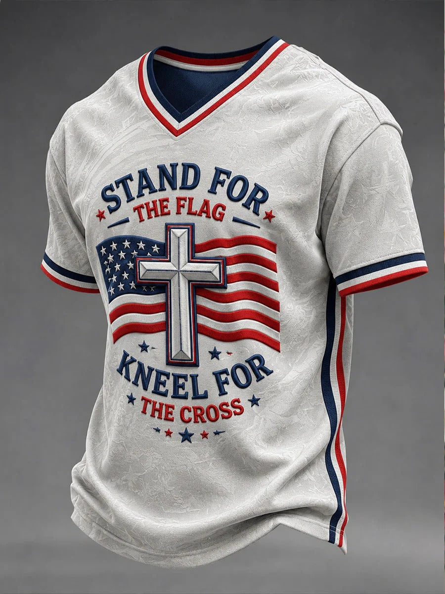 Stand For The Flag Kneel For The Cross Men's V-Neck T-Shirt, Patriotic Shirt, Christian Shirt