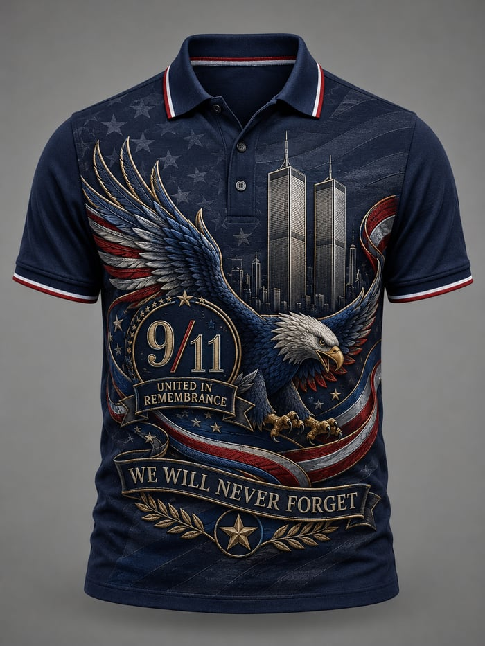 9.11 Eagle Twin Towers Never Forget Polo Shirt, Polo Shirts For Men, Patriotic Shirt